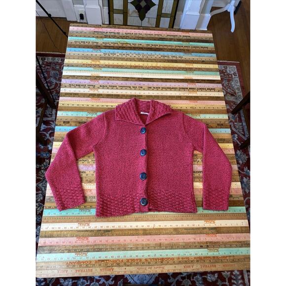 HABITAT Cardigan S/M Sweater Lagenlook Button Down 100% Cotton Chunky Knit Pink - Picture 9 of 12